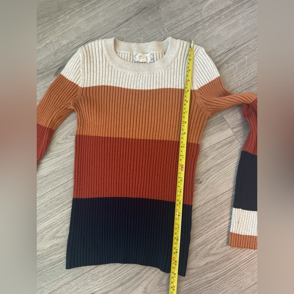Pink Rose Color block Ribbed Crew Neck Fall Sweater - Picture 7 of 9
